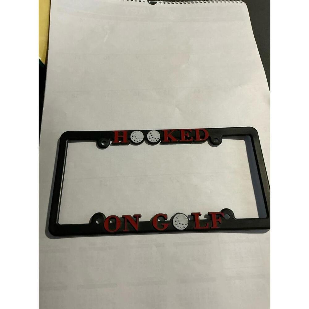Hooked On Golf.  Motivational Auto License Plate Frame Tag Holder‎